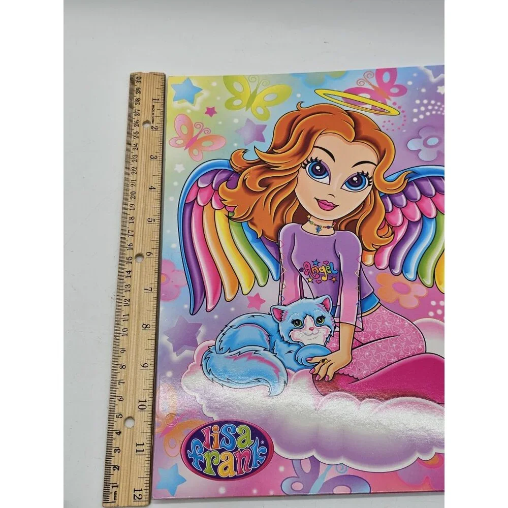 Vintage Lisa Frank Angel Girl With Cat Folder Y2K Rainbow